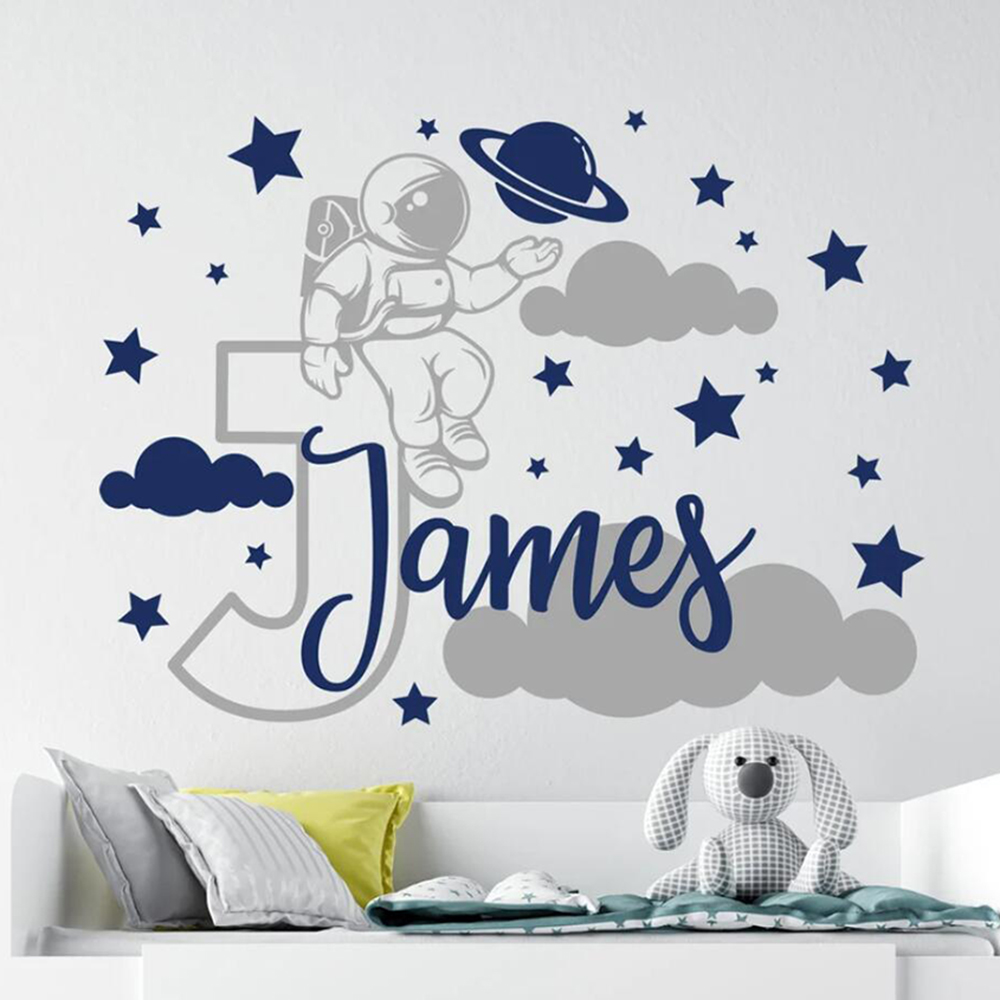 Custom Name Cartoon Space Astr - Baby Nursery Wall Stickers ulasan dan harga
