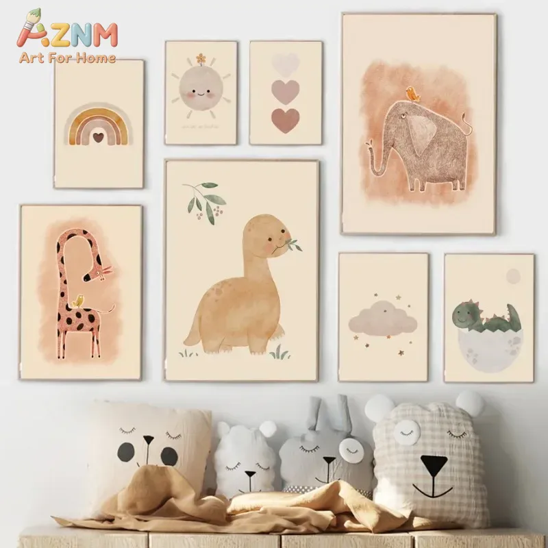 AZNM Neutral Watercolor Dinosa - Baby Nursery Elephant ulasan dan harga