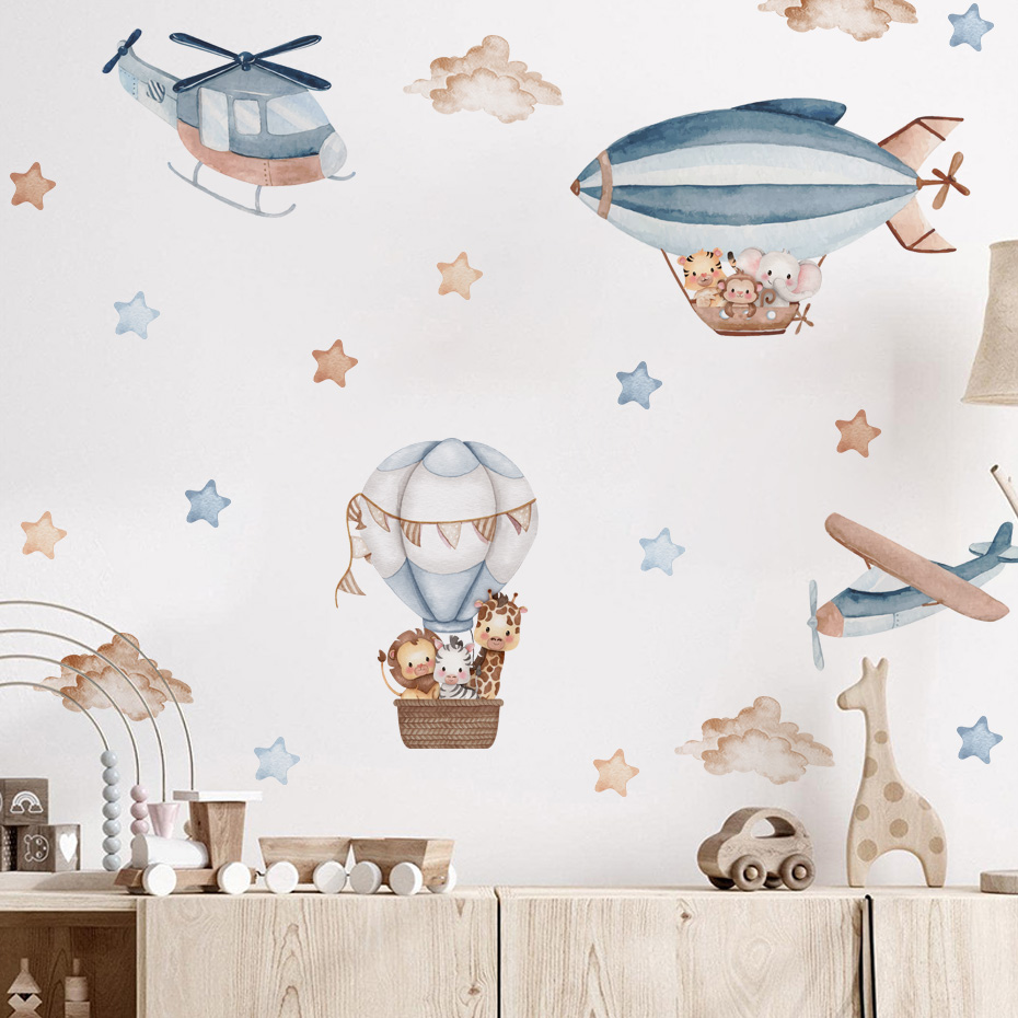 Watercolor Animals Hot Air Bal - Baby Nursery Wall Stickers ulasan dan harga