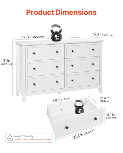 6 Drawer White Wooden Dresser  - Drawer Dresser White ulasan dan harga