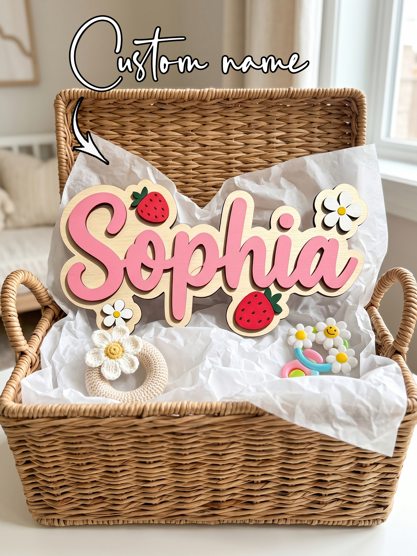 Custom Name Strawberry Daisy W - Baby Nursery Name ulasan dan harga