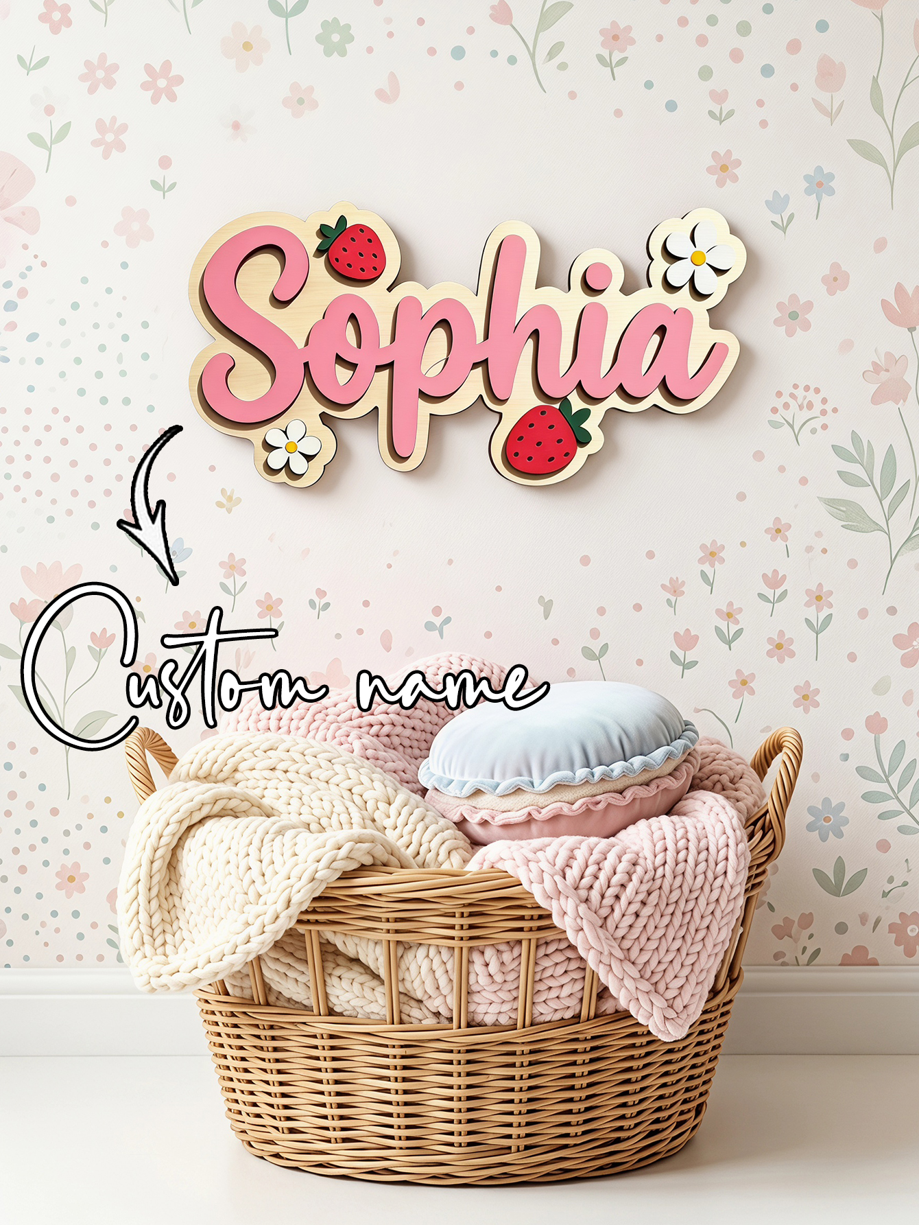 Custom Name Strawberry Daisy W - Baby Nursery Name ulasan dan harga