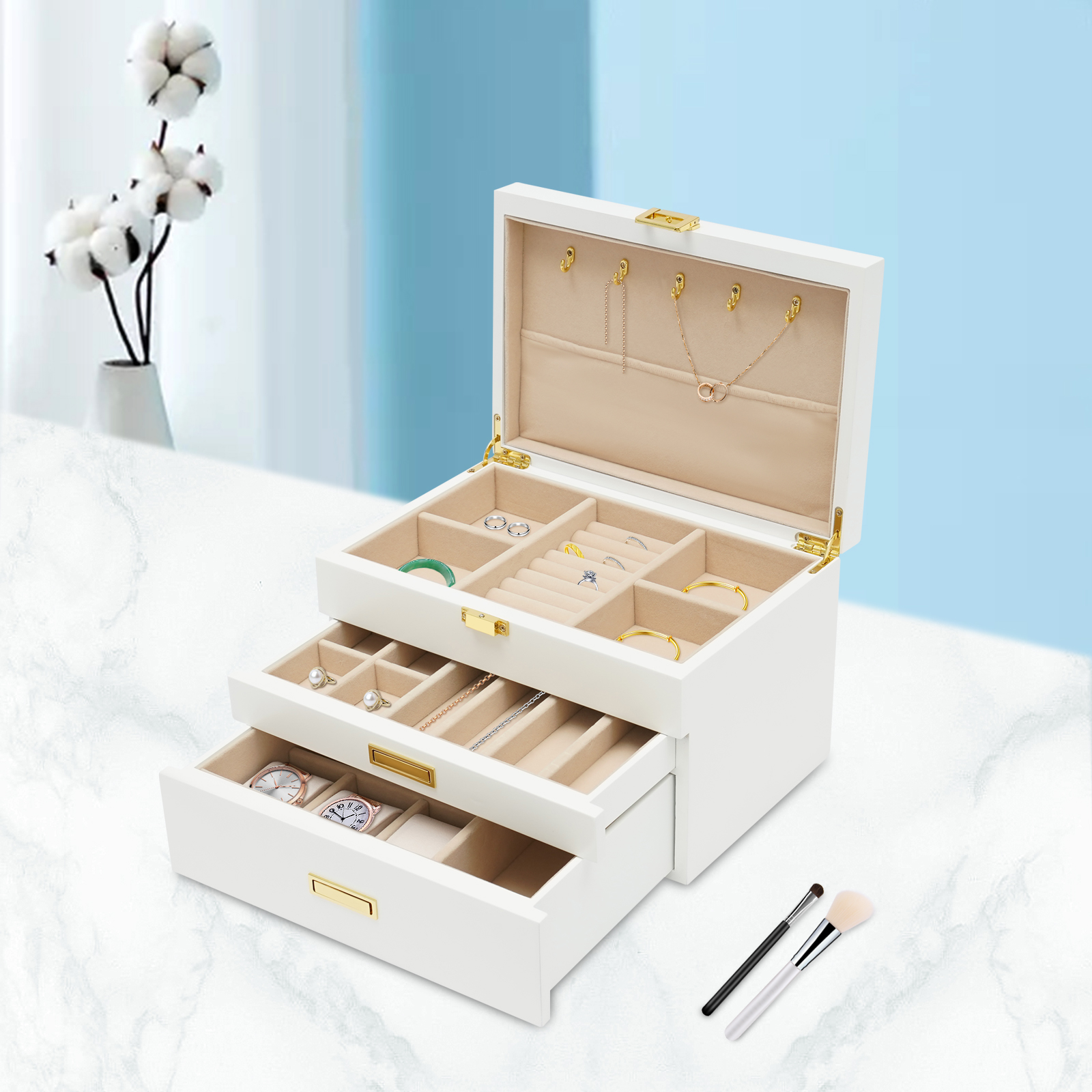 Elegant White Large Jewelry St - Drawer Dresser White ulasan dan harga