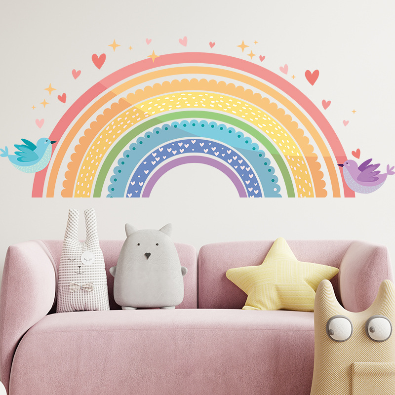 Colorful Rainbow Bird Love Wal - Baby Nursery Wall Stickers ulasan dan harga