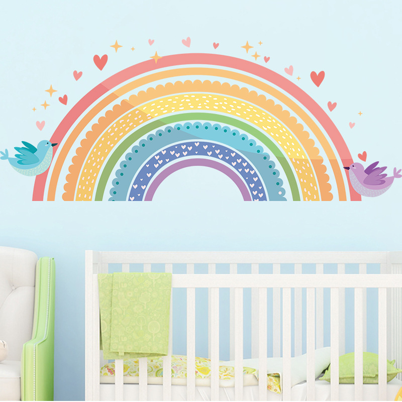 Colorful Rainbow Bird Love Wal - Baby Nursery Wall Stickers ulasan dan harga