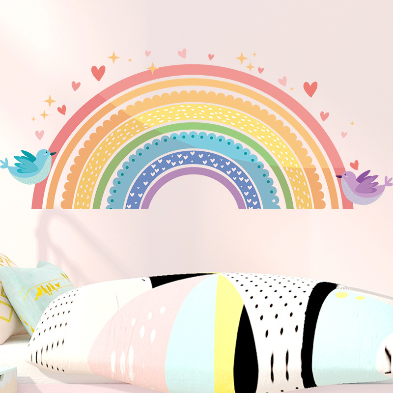 Colorful Rainbow Bird Love Wal - Baby Nursery Wall Stickers ulasan dan harga