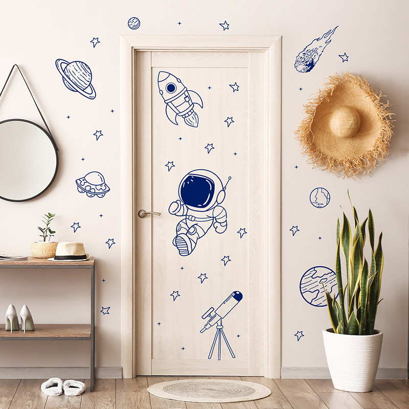 Cartoon Universe Astronaut Pla - Baby Nursery Wall Stickers ulasan dan harga