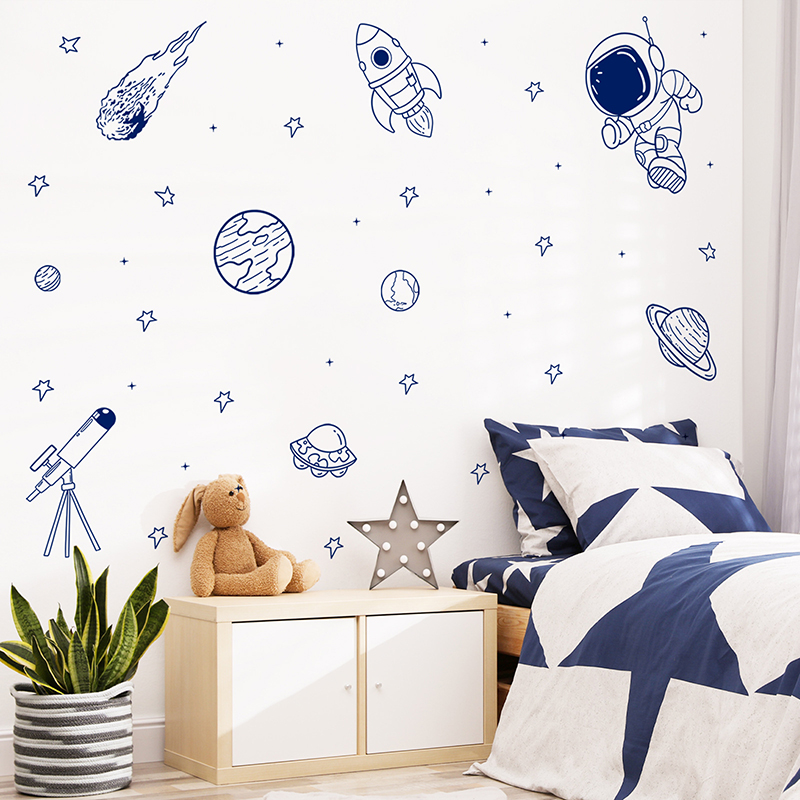 Cartoon Universe Astronaut Pla - Baby Nursery Wall Stickers ulasan dan harga