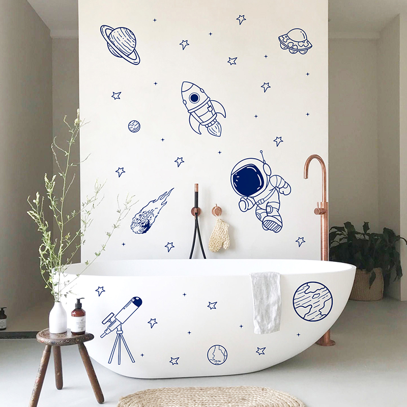 Cartoon Universe Astronaut Pla - Baby Nursery Wall Stickers ulasan dan harga