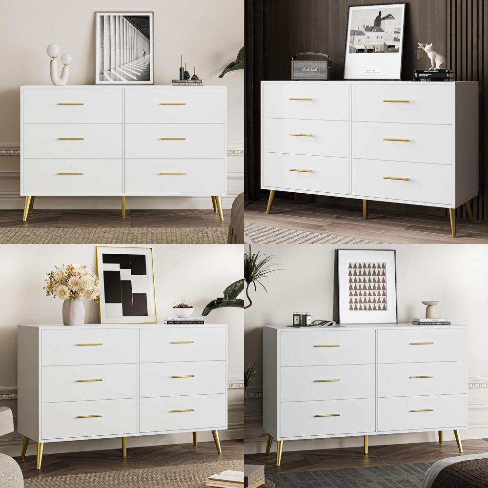 6-Drawer White Dresser with Go - Drawer Dresser White ulasan dan harga