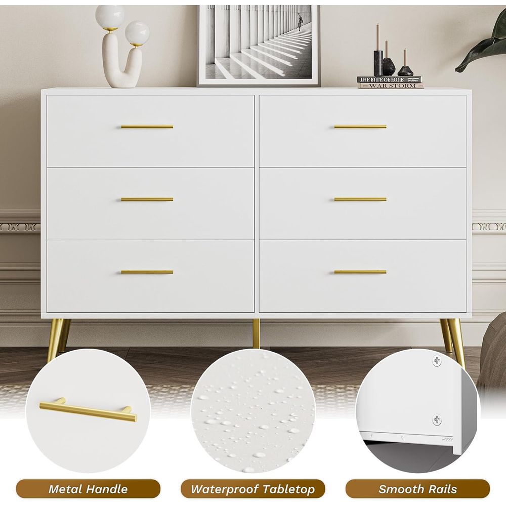 6-Drawer White Dresser with Go - Drawer Dresser White ulasan dan harga