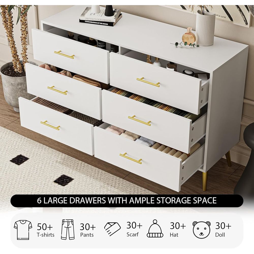 6-Drawer White Dresser with Go - Drawer Dresser White ulasan dan harga
