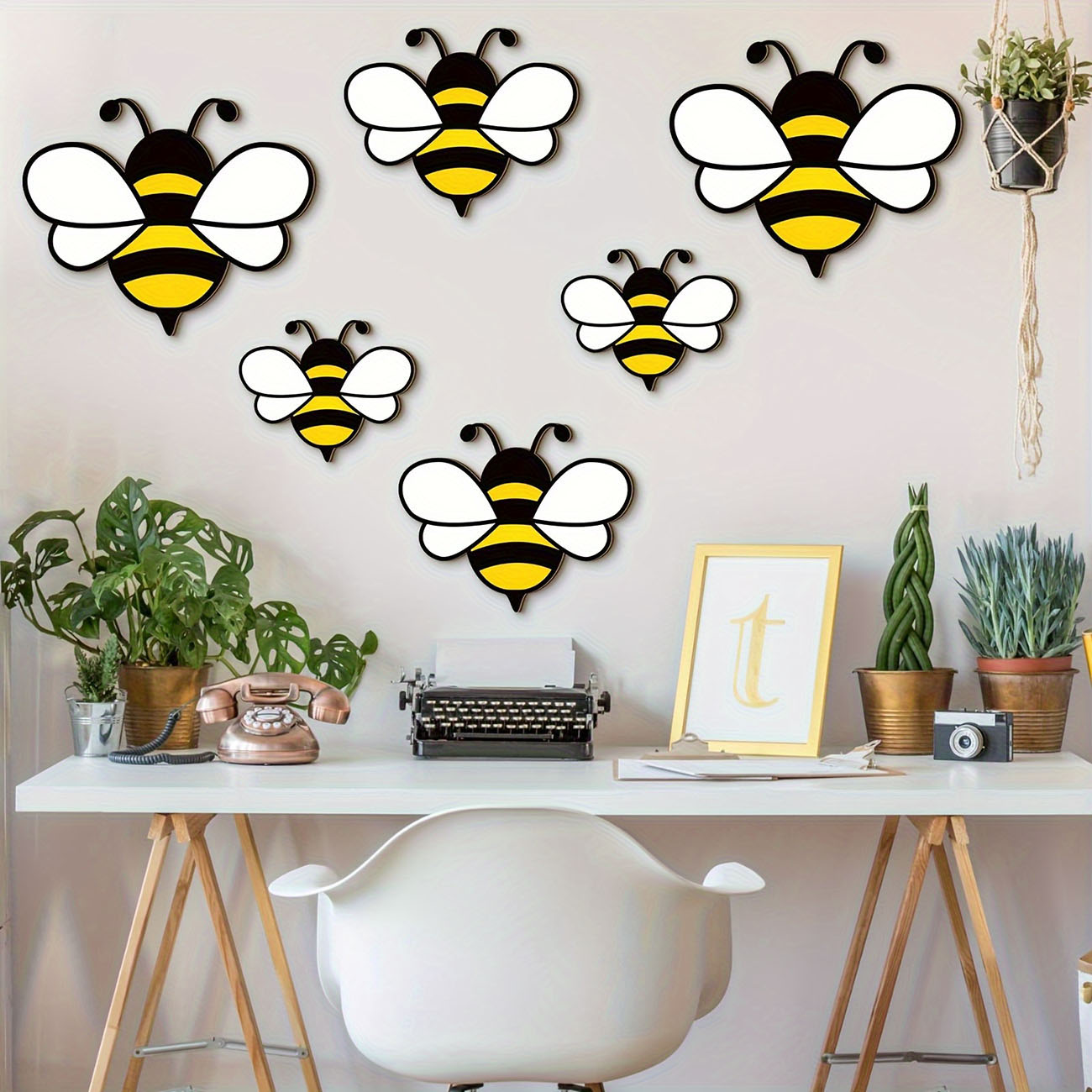 6Pcs Cute Bee Wooden Wall Stic - Baby Nursery Stickers ulasan dan harga