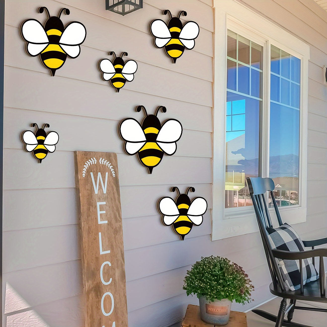 6Pcs Cute Bee Wooden Wall Stic - Baby Nursery Stickers ulasan dan harga
