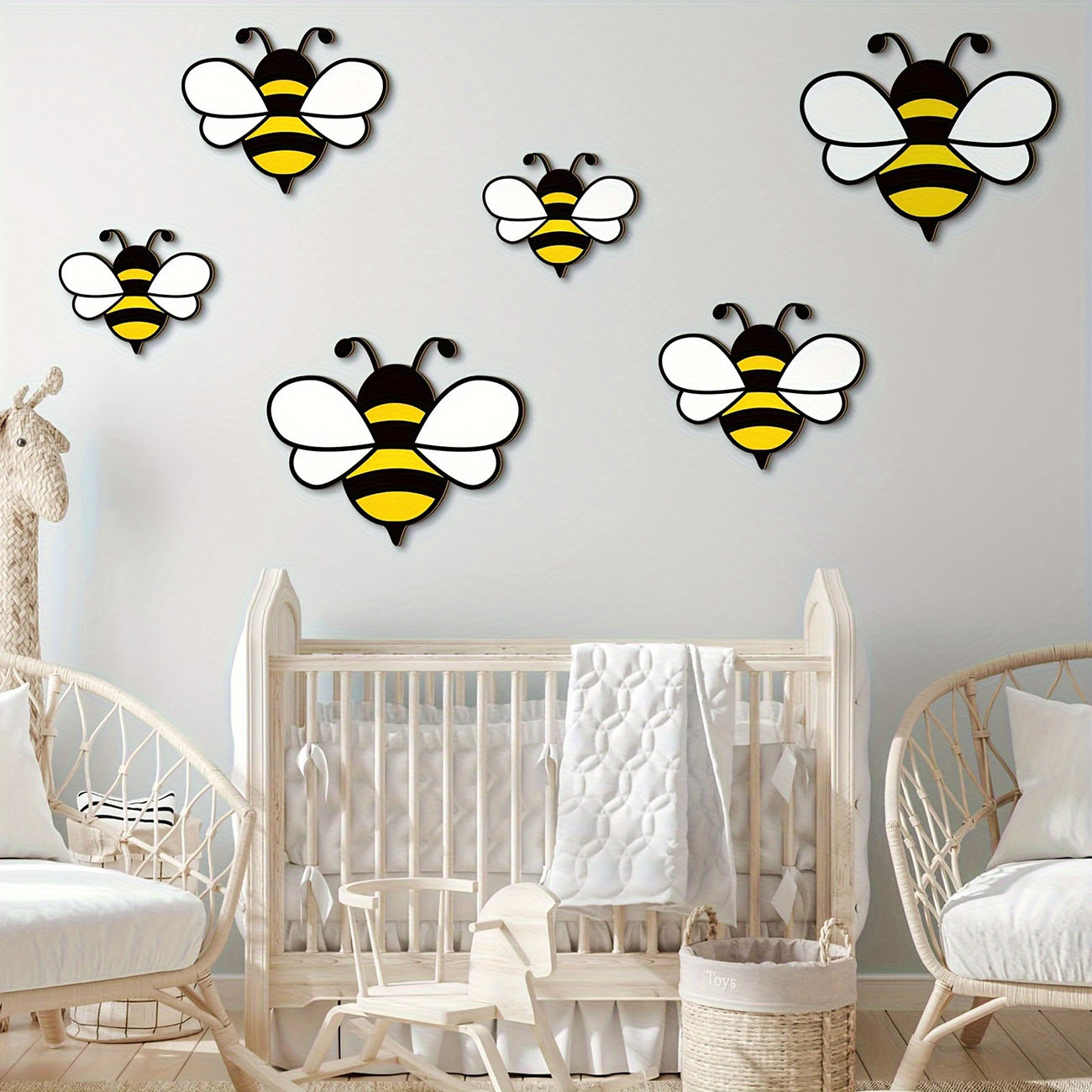 6Pcs Cute Bee Wooden Wall Stic - Baby Nursery Stickers ulasan dan harga