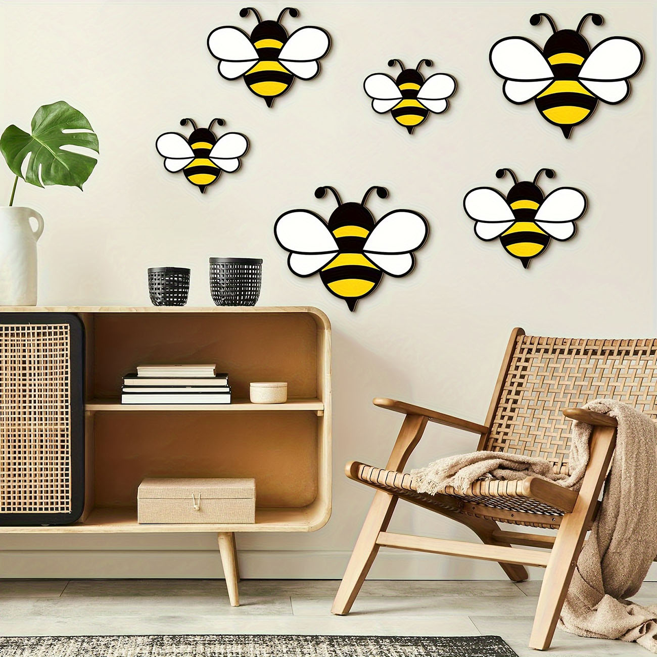 6Pcs Cute Bee Wooden Wall Stic - Baby Nursery Stickers ulasan dan harga